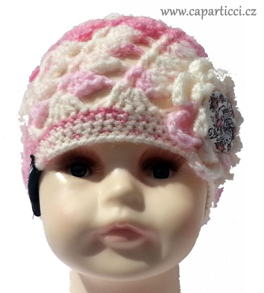 knoflík bílý s červenými květy